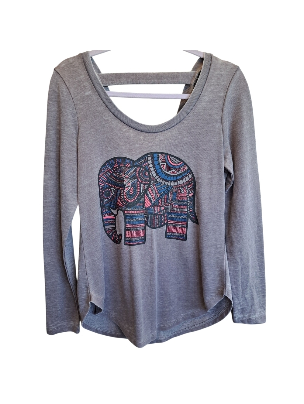 Mosaic Elephant Grey Y2K T-Bar Back Almost Famous Boho Chic Medium Retro Flowy